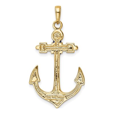 14K Yellow Gold Red Blue Enamel Anchor Pendant – view 4