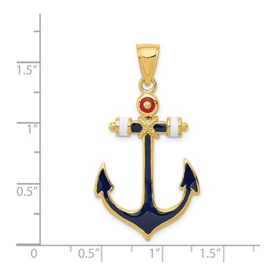 14K Yellow Gold Red Blue Enamel Anchor Pendant – view 5