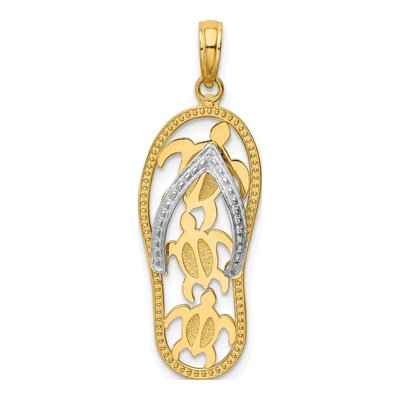 14K Two-Tone Gold Turtle Flip-Flop Pendant