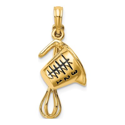 14K Yellow Gold 3-D Measuring Cup Whisk Pendant