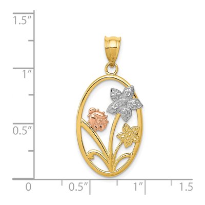 14K Two-Tone Gold Diamond-Cut Oval Floral Pendant – view 4