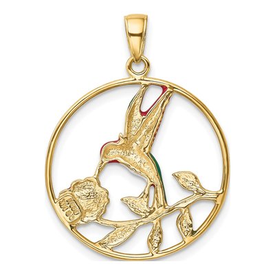 14K Yellow Gold Enameled Hummingbird Pendant – view 4