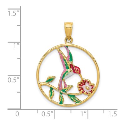 14K Yellow Gold Enameled Hummingbird Pendant – view 5
