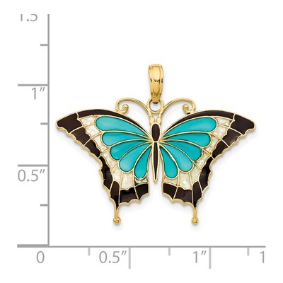 14K Yellow Gold Blue Enamel Butterfly Pendant – view 5