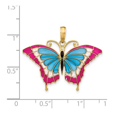 14K Yellow Gold Blue Red Enamel Butterfly Pendant – view 5