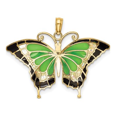14K Yellow Gold Green Enamel Butterfly Pendant – view 4