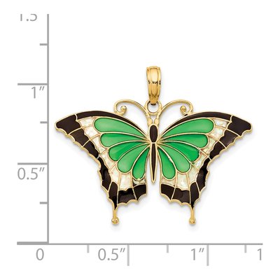 14K Yellow Gold Green Enamel Butterfly Pendant – view 5
