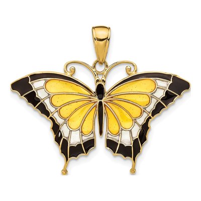 14K Yellow Gold Enameled Butterfly Pendant
