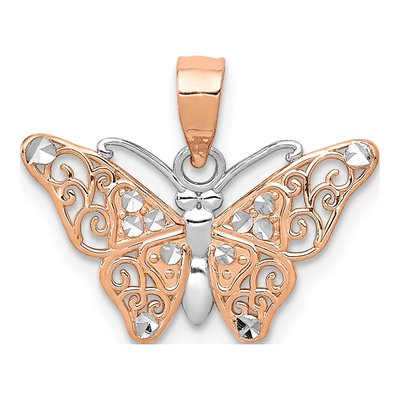 14K Rose Gold Diamond-Cut Butterfly Pendant