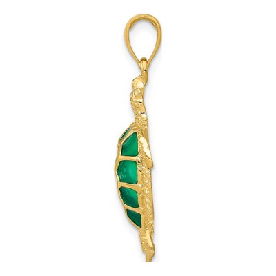 14K Yellow Gold Green Enamel Sea Turtle Pendant – view 3