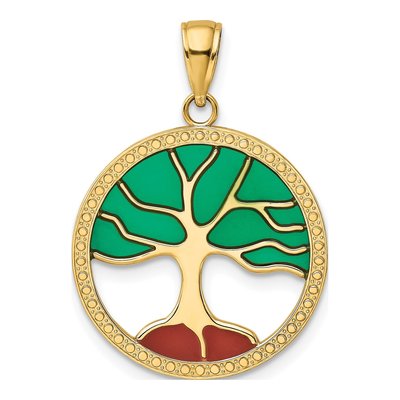 14K Yellow Gold Enameled Tree of Life Pendant