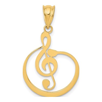 14K Yellow Gold Treble Clef Musical Note Pendant