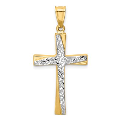 14K Yellow Gold Diamond-Cut Cross Pendant
