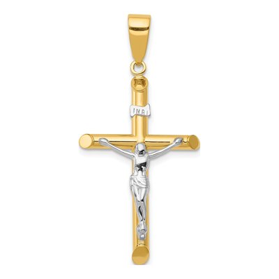 14K Two-Tone Gold Hollow Crucifix Pendant