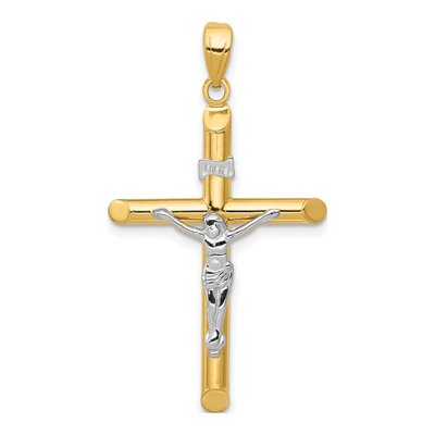 14K Two-Tone Gold Hollow Crucifix Pendant