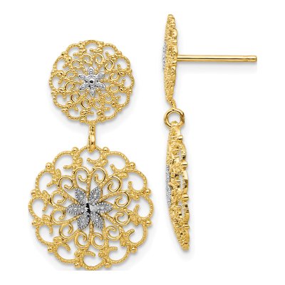 14K Yellow Gold Filigree Medallion Dangle Earrings