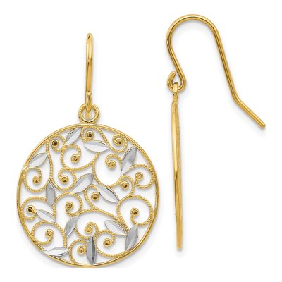 14K Yellow Gold Filigree Circle Dangle Earrings