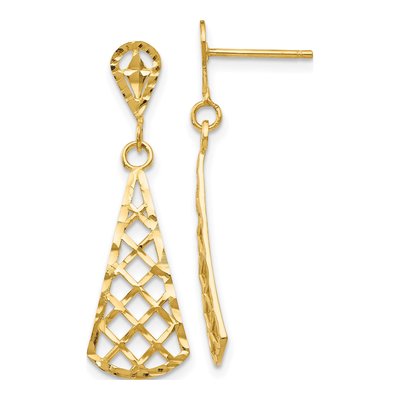 14K Yellow Gold Diamond-Cut Fan Dangle Earrings