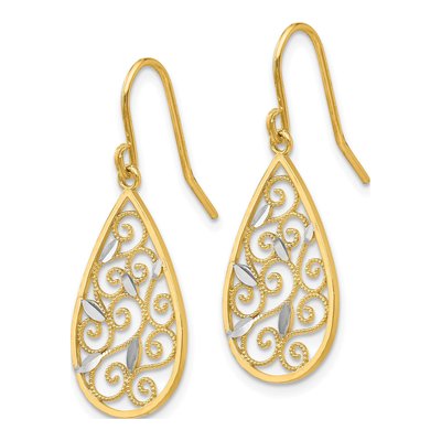 14K Yellow Gold Filigree Teardrop Dangle Earrings – view 3