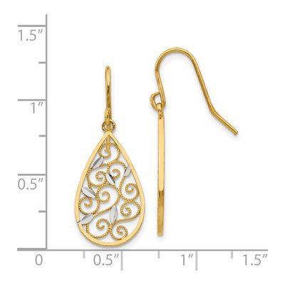 14K Yellow Gold Filigree Teardrop Dangle Earrings – view 5