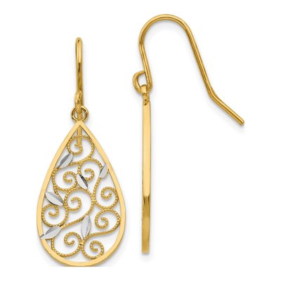 14K Yellow Gold Filigree Teardrop Dangle Earrings