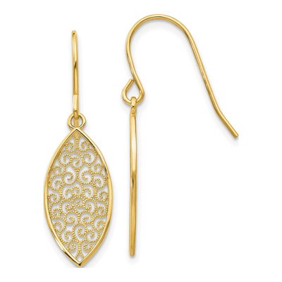 14K Yellow Gold Filigree Dangle Earrings