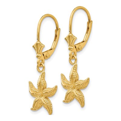 14K Yellow Gold Starfish Leverback Earrings – view 2