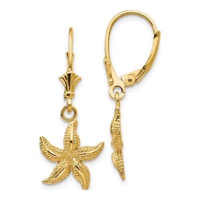 14K Yellow Gold Starfish Leverback Earrings