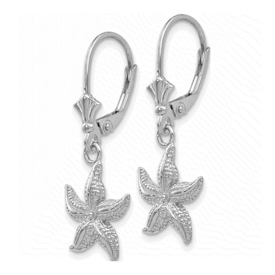14K White Gold Starfish Leverback Earrings – view 2