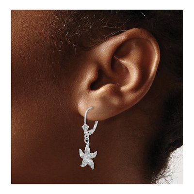 14K White Gold Starfish Leverback Earrings – view 3