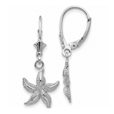 14K White Gold Starfish Leverback Earrings
