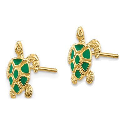 14K Yellow Gold Green Enamel Sea Turtle Stud Earrings – view 3