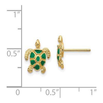 14K Yellow Gold Green Enamel Sea Turtle Stud Earrings – view 5