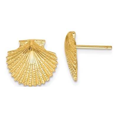 14K Yellow Gold Scallop Shell Stud Earrings