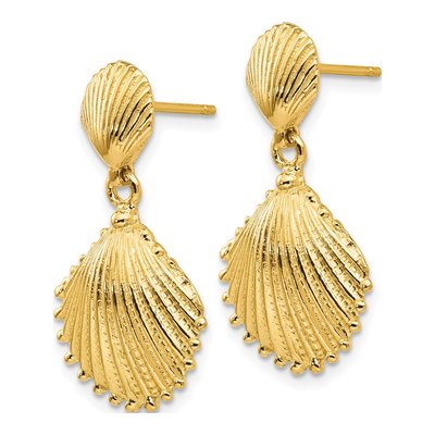 14K Yellow Gold Scallop Shell Dangle Earrings – view 3