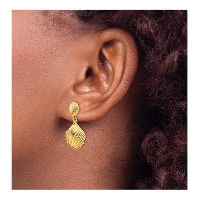 14K Yellow Gold Scallop Shell Dangle Earrings – view 4