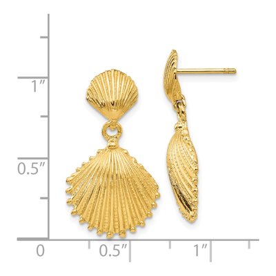 14K Yellow Gold Scallop Shell Dangle Earrings – view 5