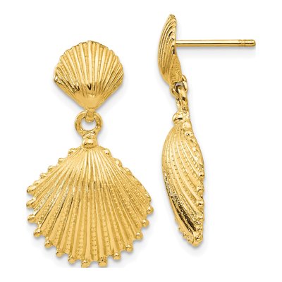 14K Yellow Gold Scallop Shell Dangle Earrings