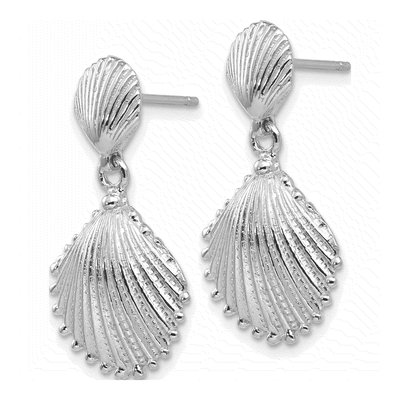 14K White Gold Scallop Shell Dangle Earrings – view 3