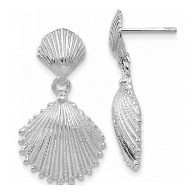 14K White Gold Scallop Shell Dangle Earrings