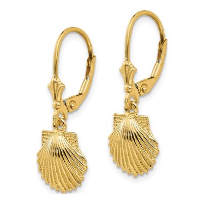 14K Yellow Gold Scallop Shell Leverback Earrings – view 3