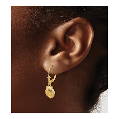 14K Yellow Gold Scallop Shell Leverback Earrings – view 5