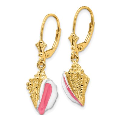 14K Yellow Gold Enameled Conch Shell Leverback Earrings – view 3