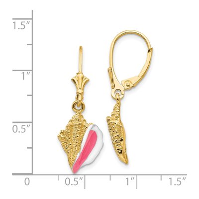 14K Yellow Gold Enameled Conch Shell Leverback Earrings – view 5