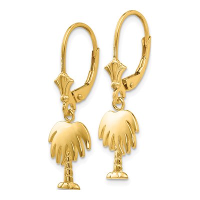 14K Yellow Gold Palm Tree Leverback Earrings – view 3