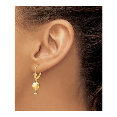 14K Yellow Gold Palm Tree Leverback Earrings – view 4