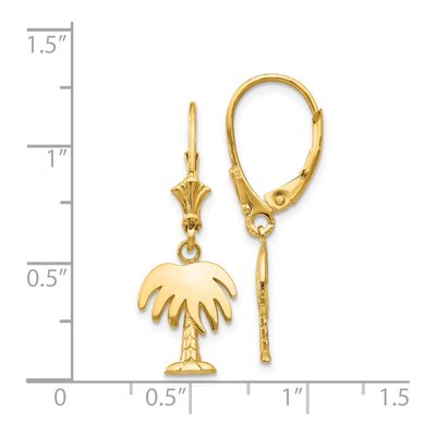 14K Yellow Gold Palm Tree Leverback Earrings – view 5