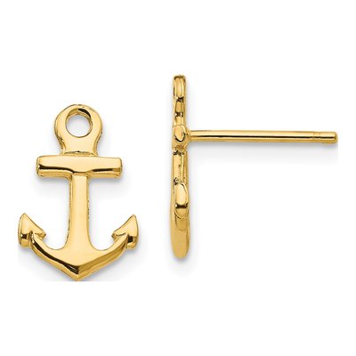14K Yellow Gold Anchor Stud Earrings