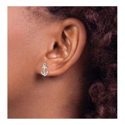 14K White Gold Anchor Stud Earrings – view 3