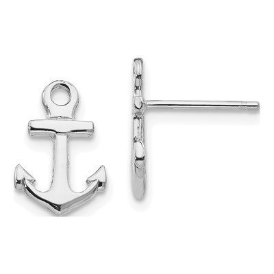 14K White Gold Anchor Stud Earrings